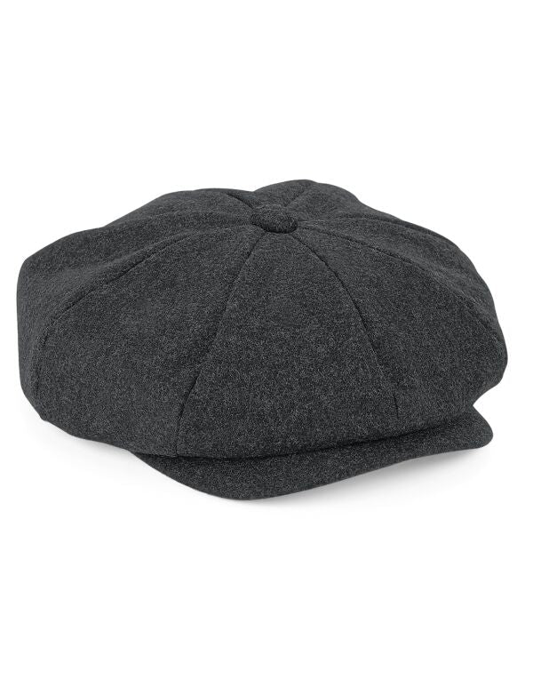 Beechfield Melton Wool Baker Boy Cap | Unisex | Wool Blend | Fully Lined | Charcoal | S-XL - Hat - Logo Free Clothing