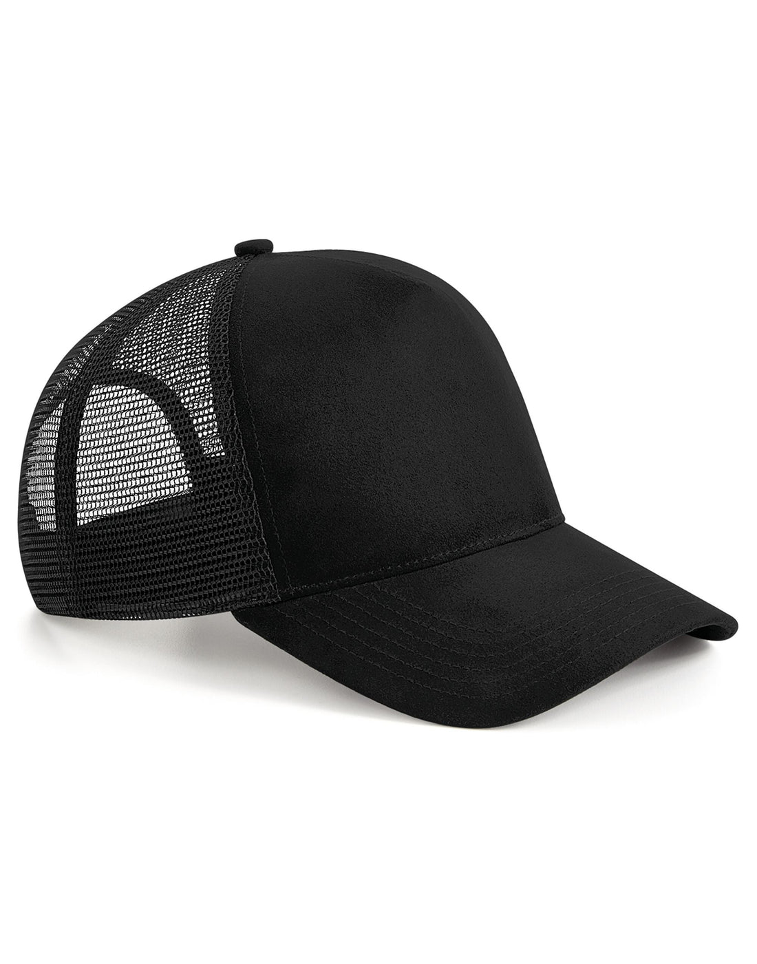 Beechfield Faux Suede Snapback Trucker Cap | Unisex | Black or Navy | One Size - Hat - Logo Free Clothing