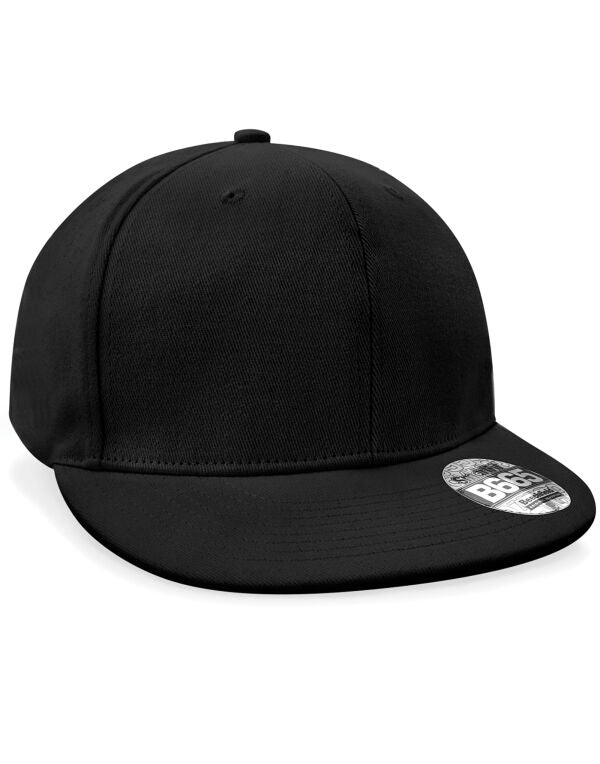 Beechfield Pro-Stretch Flat Peak Cap | Unisex | Elasticated Crown | Black | One Size - Hat - Logo Free Clothing