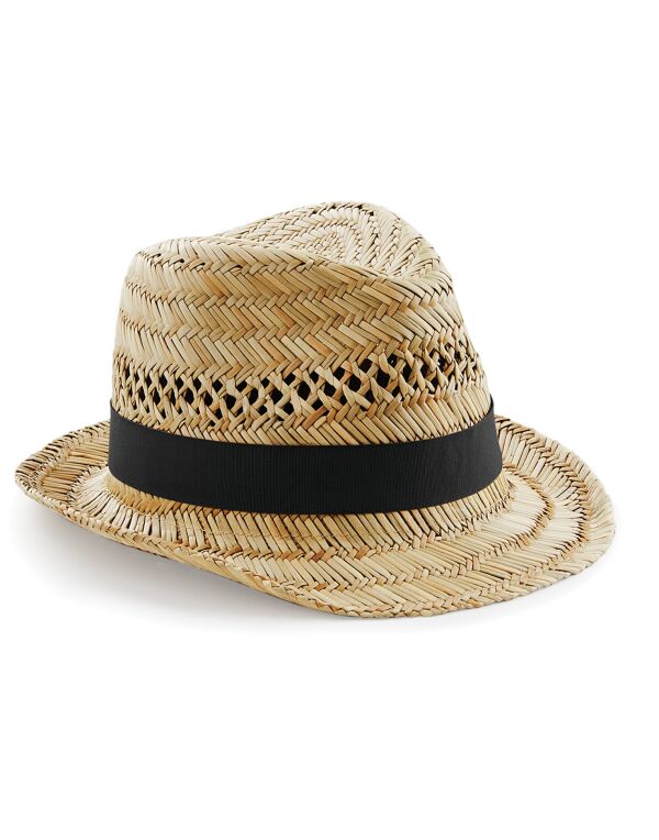Beechfield Straw Summer Trilby | Unisex | Handmade | Natural Straw | S-XL - Hat - Logo Free Clothing