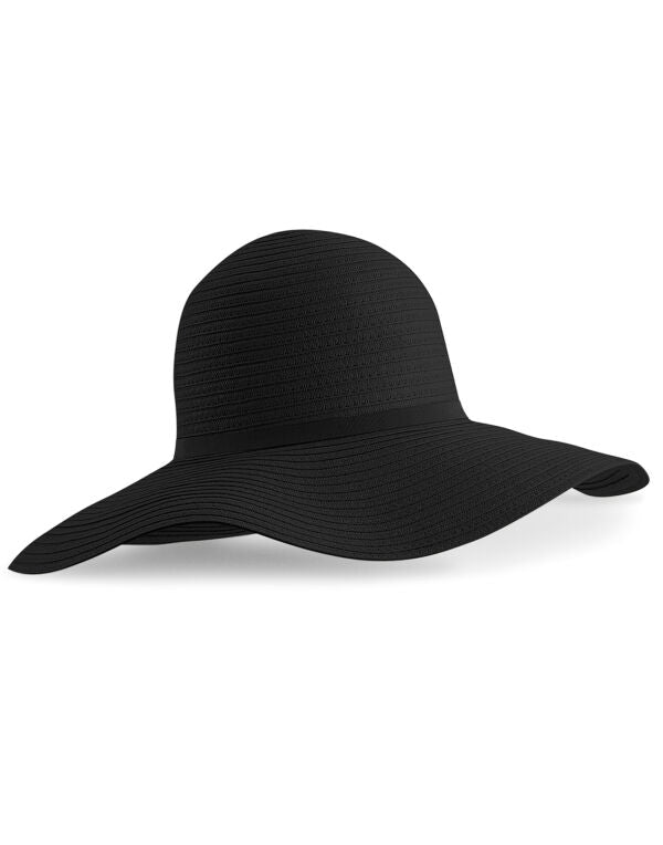 Beechfield Marbella Wide-Brimmed Sun Hat | Unisex | Natural or Black | One Size - Hat - Logo Free Clothing