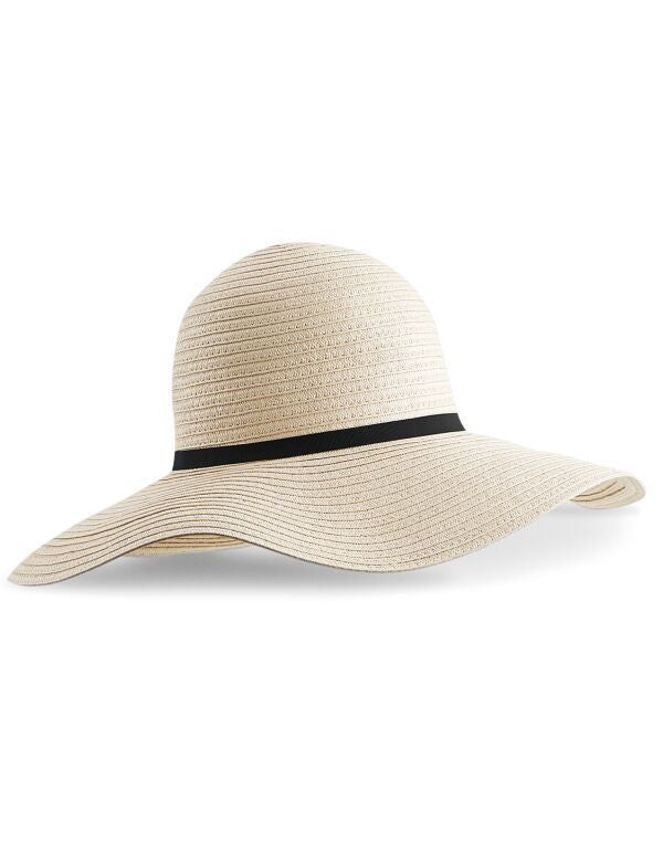Beechfield Marbella Wide-Brimmed Sun Hat | Unisex | Natural or Black | One Size - Hat - Logo Free Clothing
