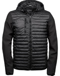 Tee Jays Mens Hooded Crossover Jacket | Showerproof Puffer | Softshell Panels | Black | S-3XL - Summer Jacket - Logo Free Clothing