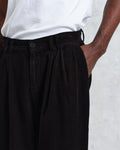 wax london men's Raleigh - Black Corduroy Pleated Trousers