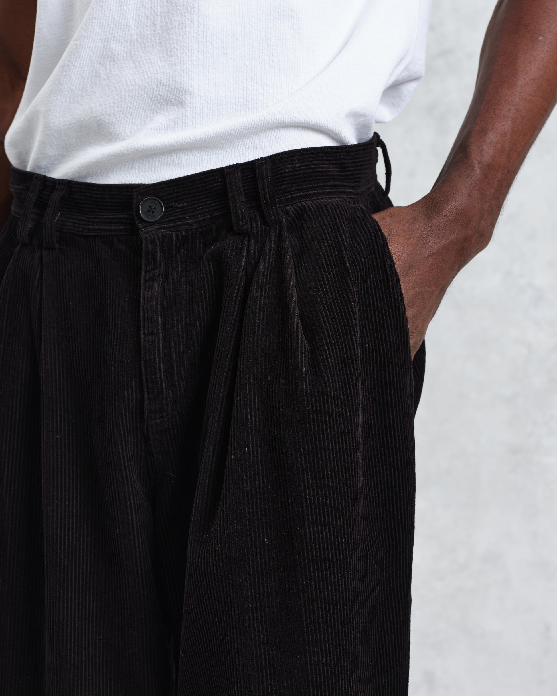 wax london men's Raleigh - Black Corduroy Pleated Trousers