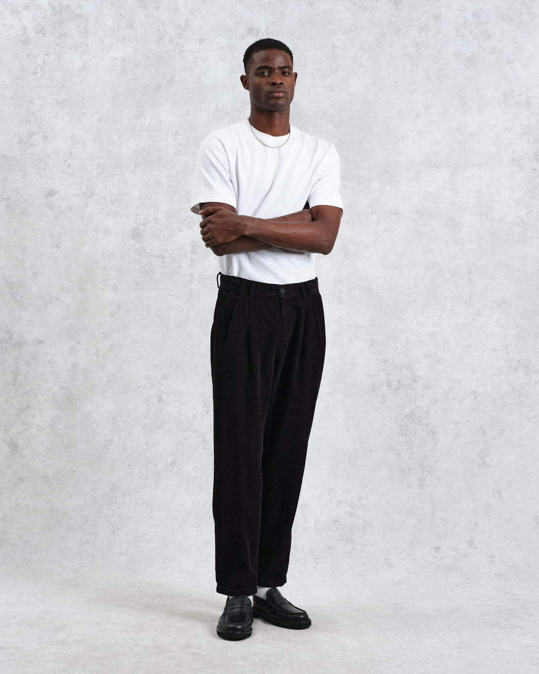 wax london men's Raleigh - Black Corduroy Pleated Trousers