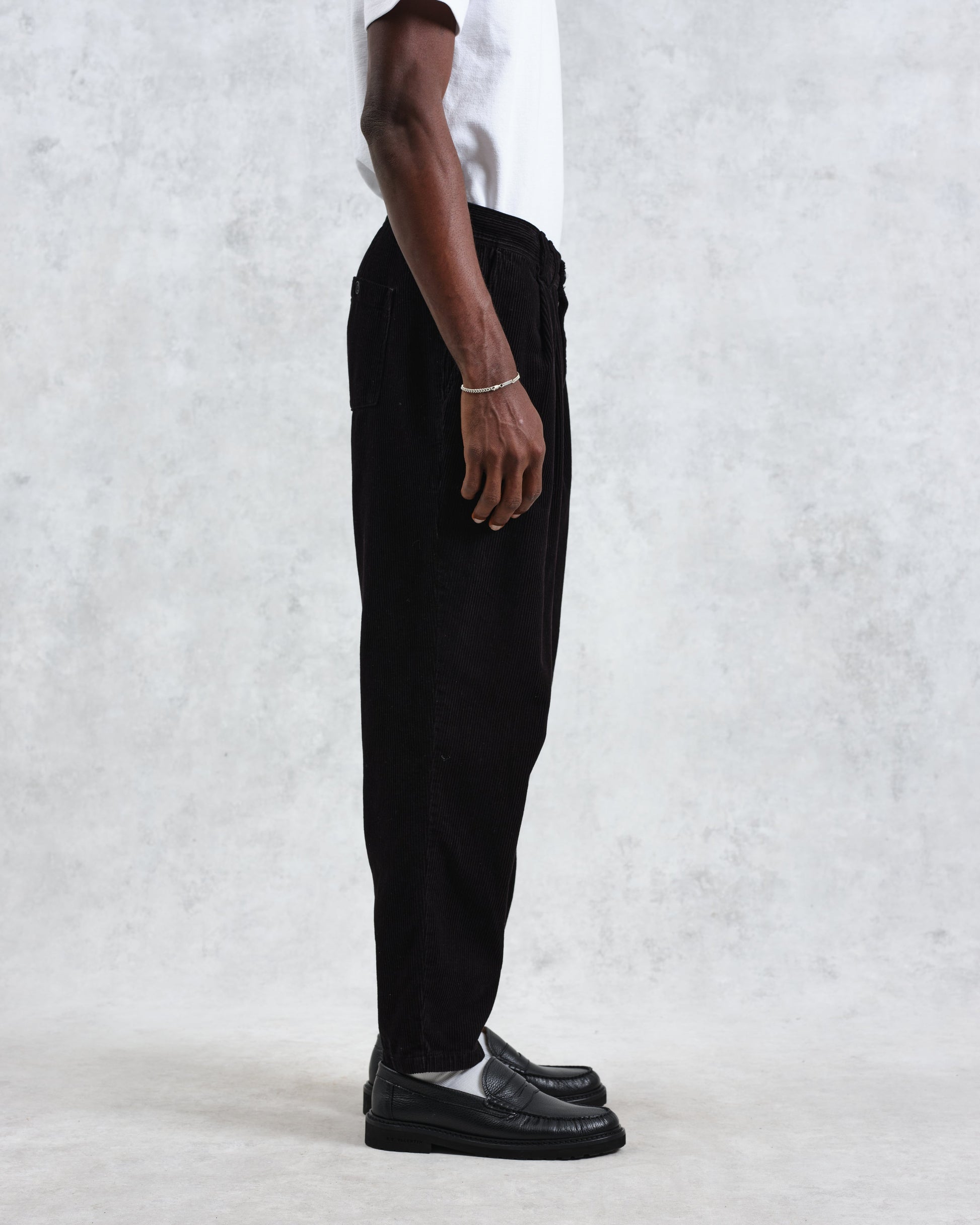 wax london men's Raleigh - Black Corduroy Pleated Trousers