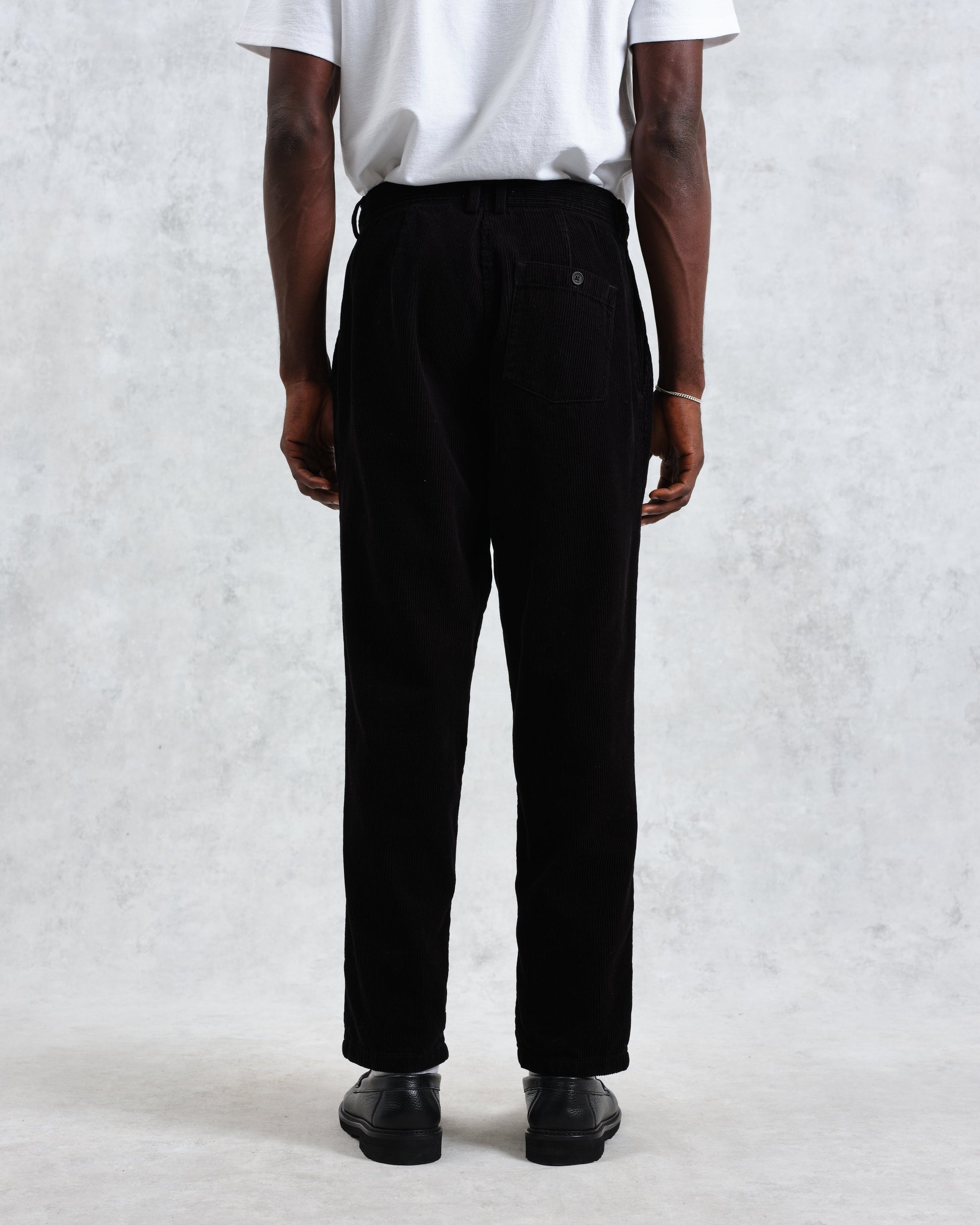 wax london men's Raleigh - Black Corduroy Pleated Trousers