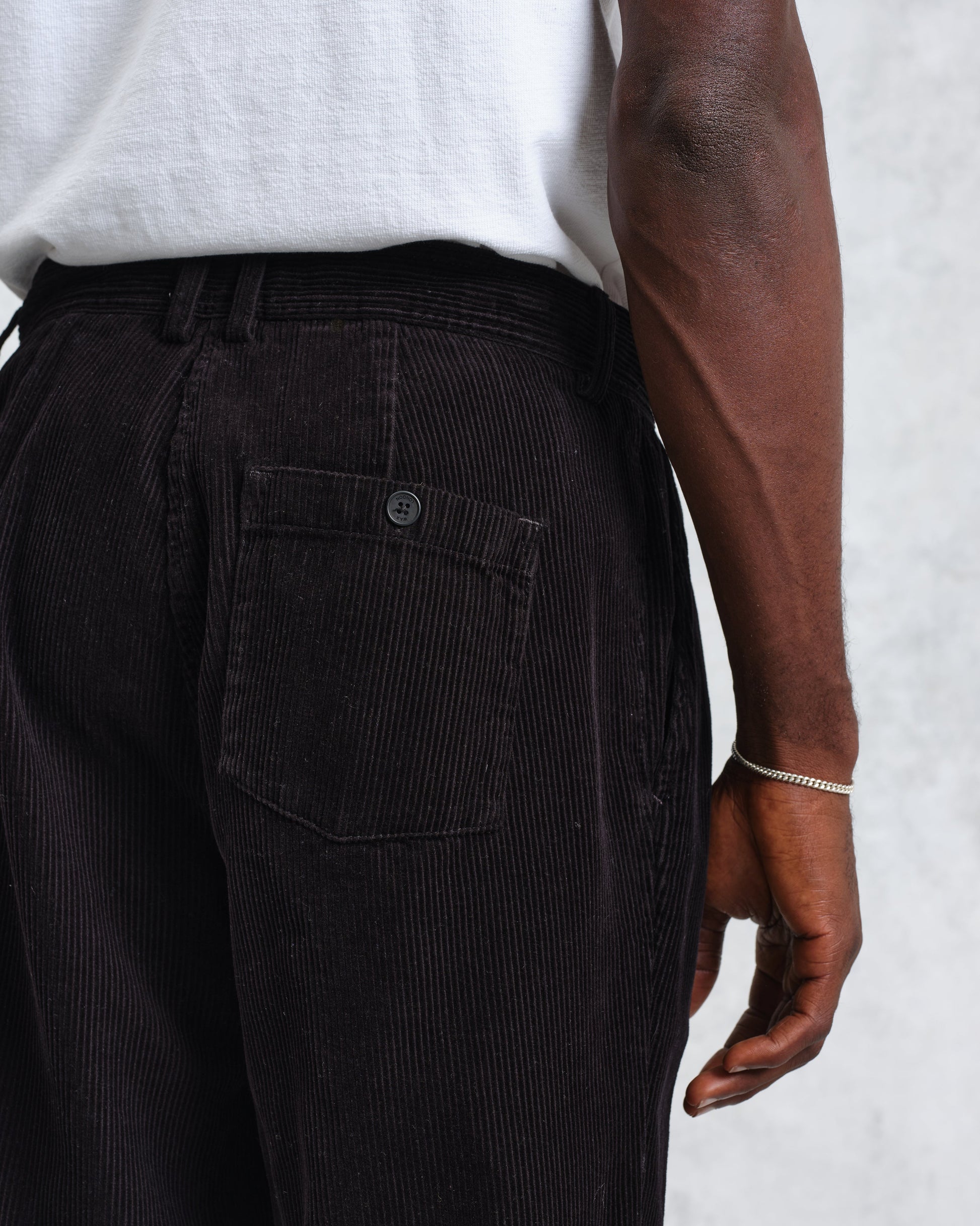 wax london men's Raleigh - Black Corduroy Pleated Trousers