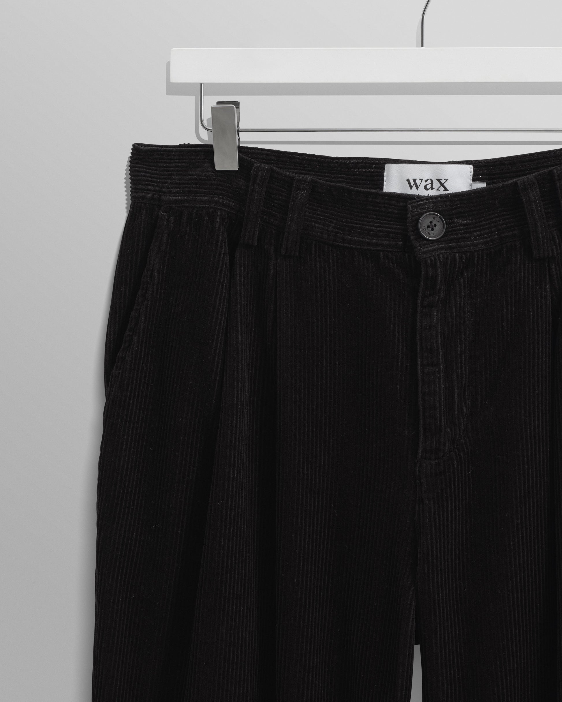 wax london men's Raleigh - Black Corduroy Pleated Trousers