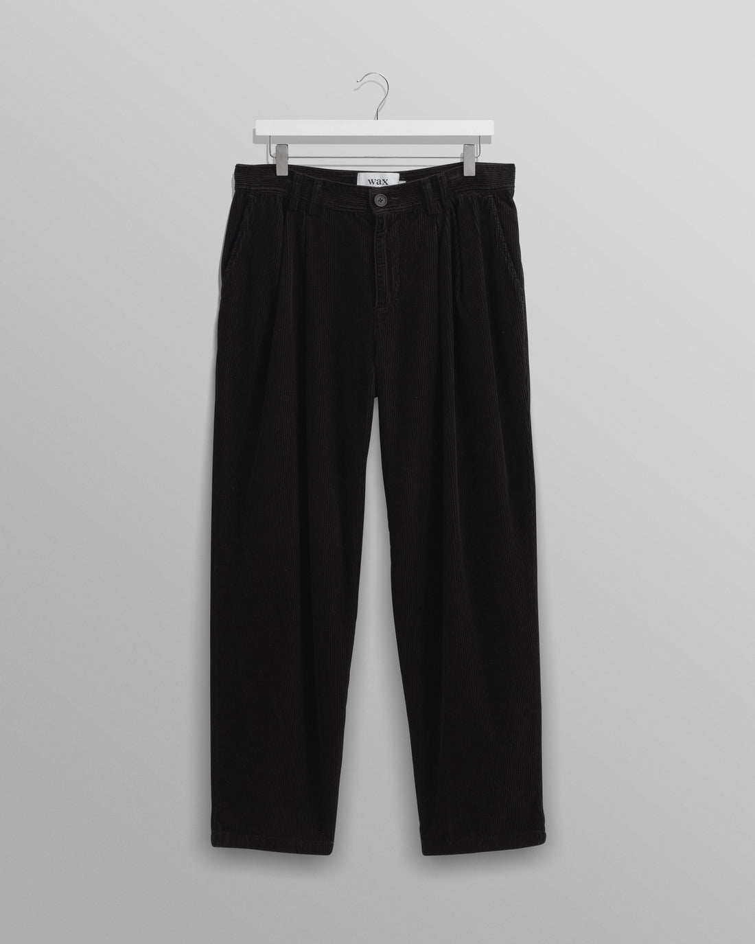 wax london men's Raleigh - Black Corduroy Pleated Trousers
