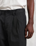 wax london men's Raleigh - Charcoal Herringbone Pleated Trousers