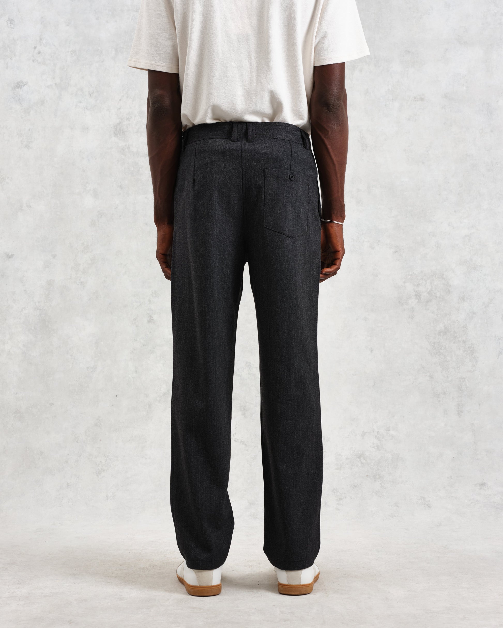 wax london men's Raleigh - Charcoal Herringbone Pleated Trousers