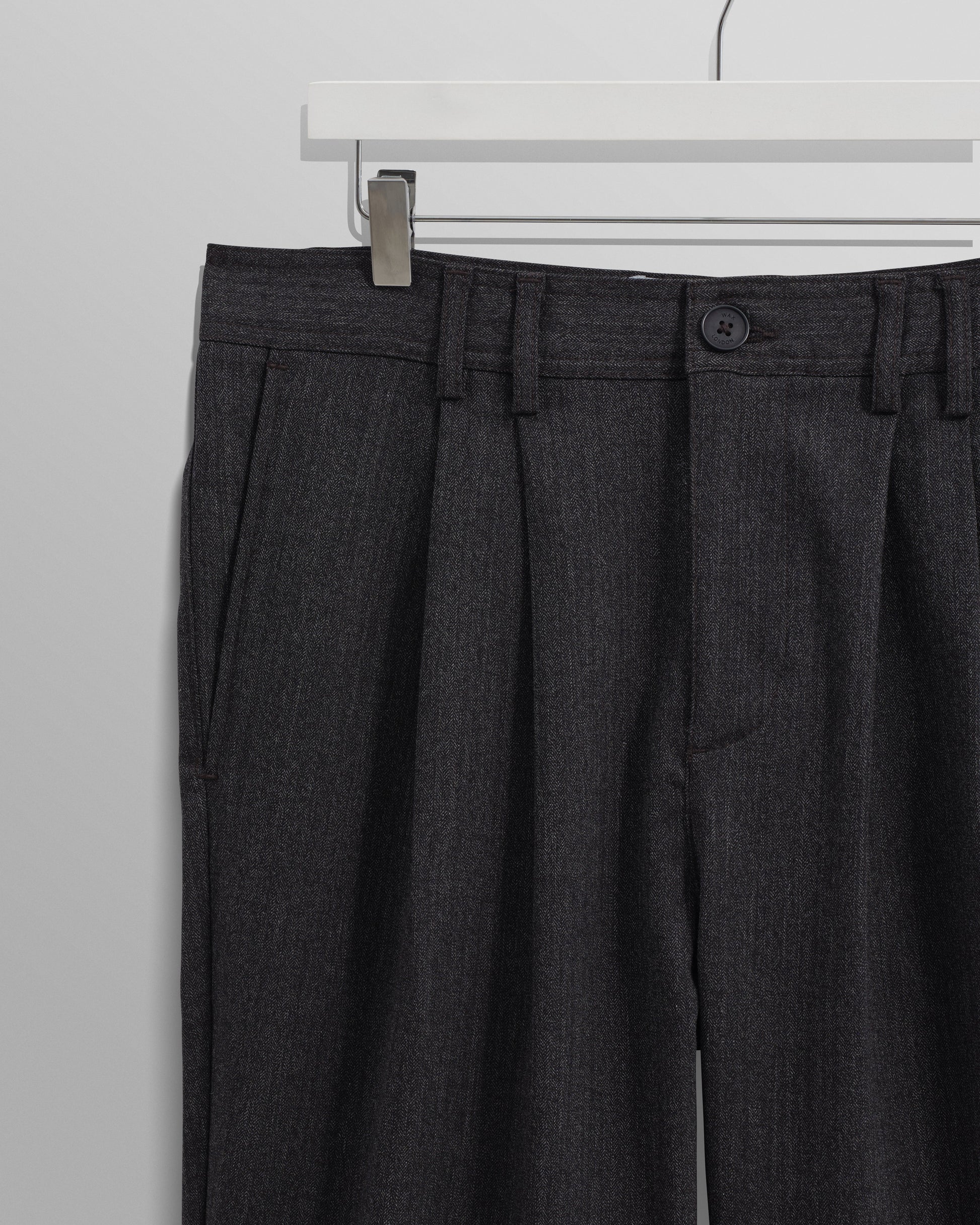 wax london men's Raleigh - Charcoal Herringbone Pleated Trousers