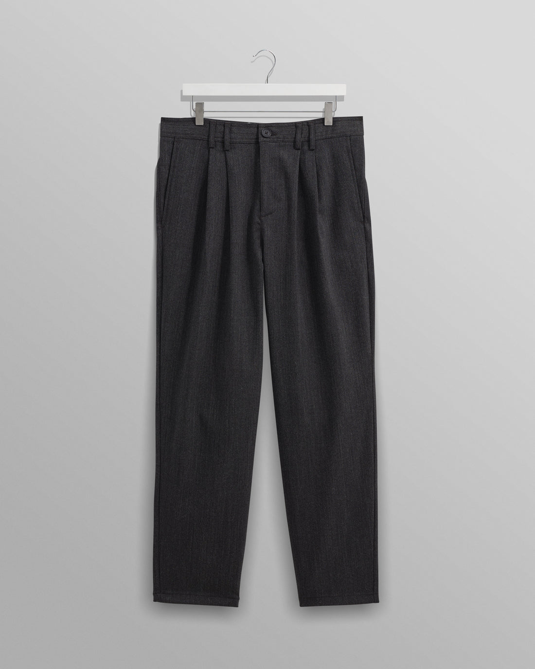 wax london men's Raleigh - Charcoal Herringbone Pleated Trousers