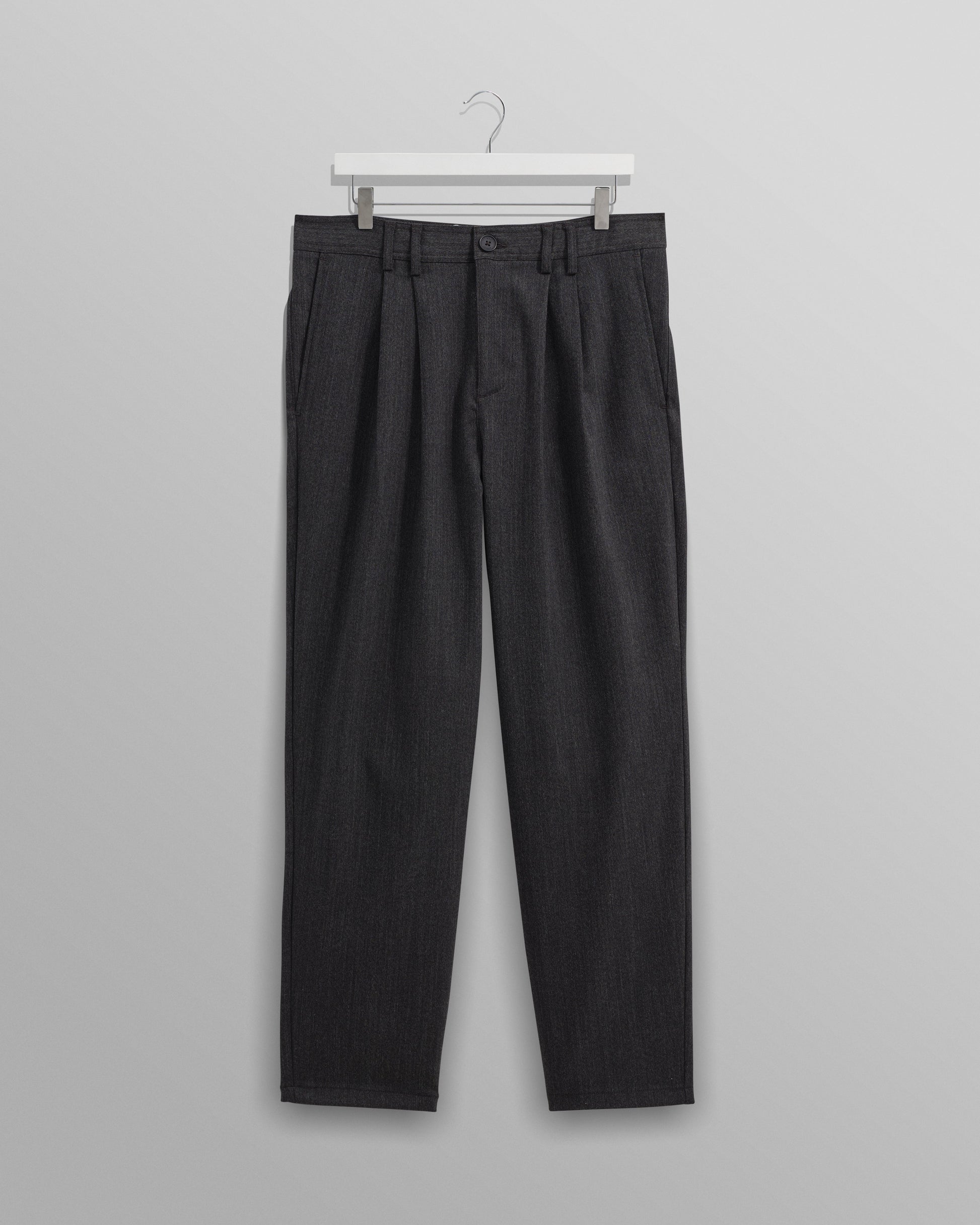 wax london men's Raleigh - Charcoal Herringbone Pleated Trousers