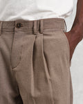 wax london men's Raleigh - Light Brown Herringbone Pleated Trousers