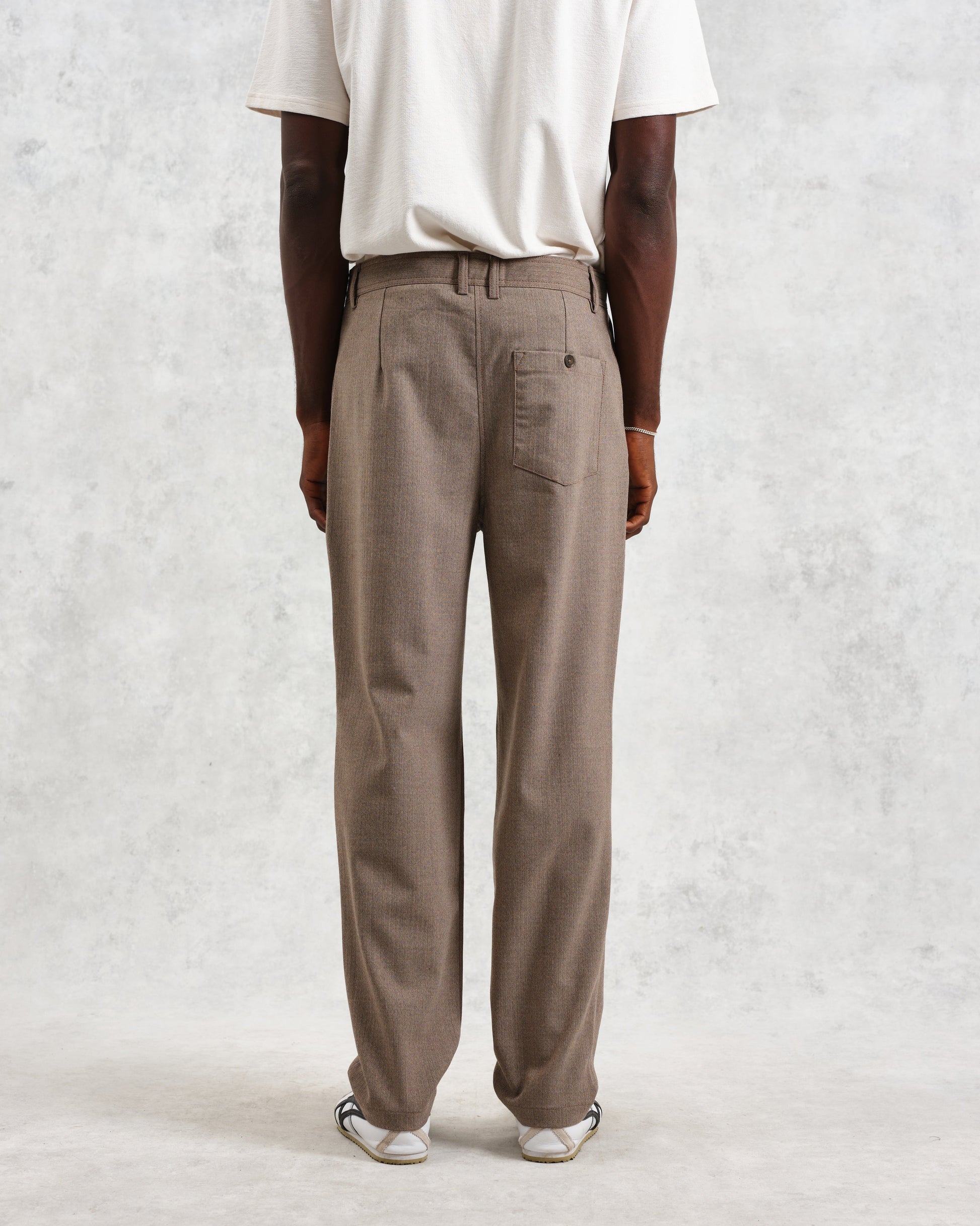 wax london men's Raleigh - Light Brown Herringbone Pleated Trousers