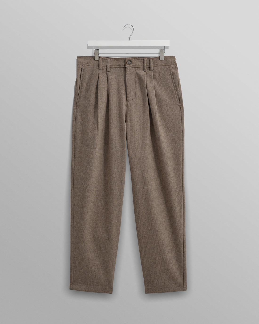 wax london men's Raleigh - Light Brown Herringbone Pleated Trousers