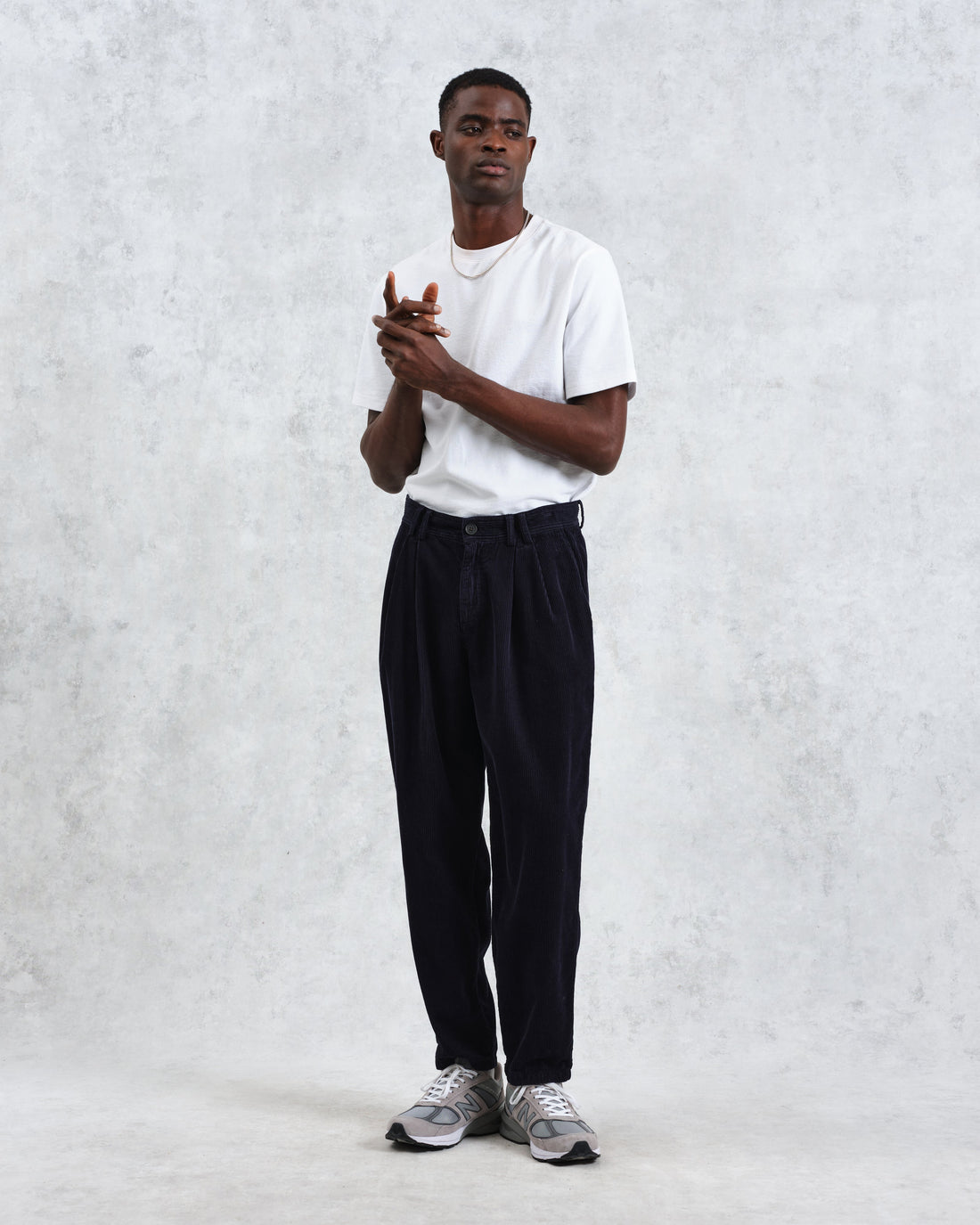wax london men's Raleigh - Navy Corduroy Pleated Trousers
