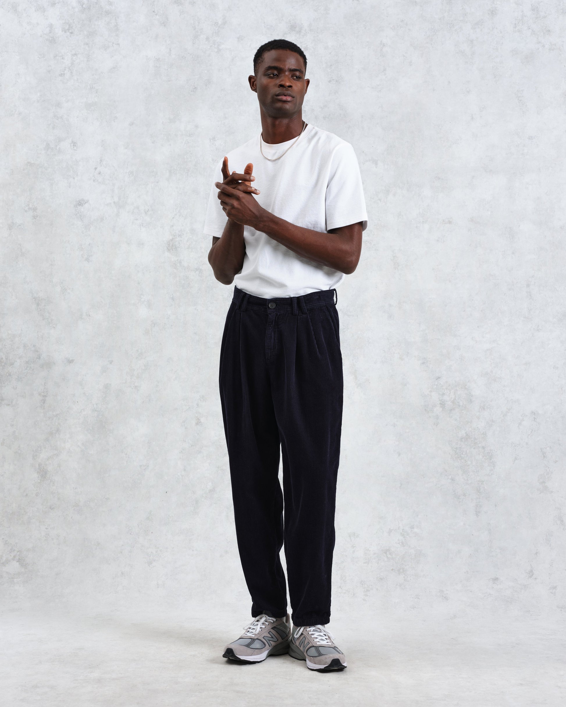 wax london men's Raleigh - Navy Corduroy Pleated Trousers