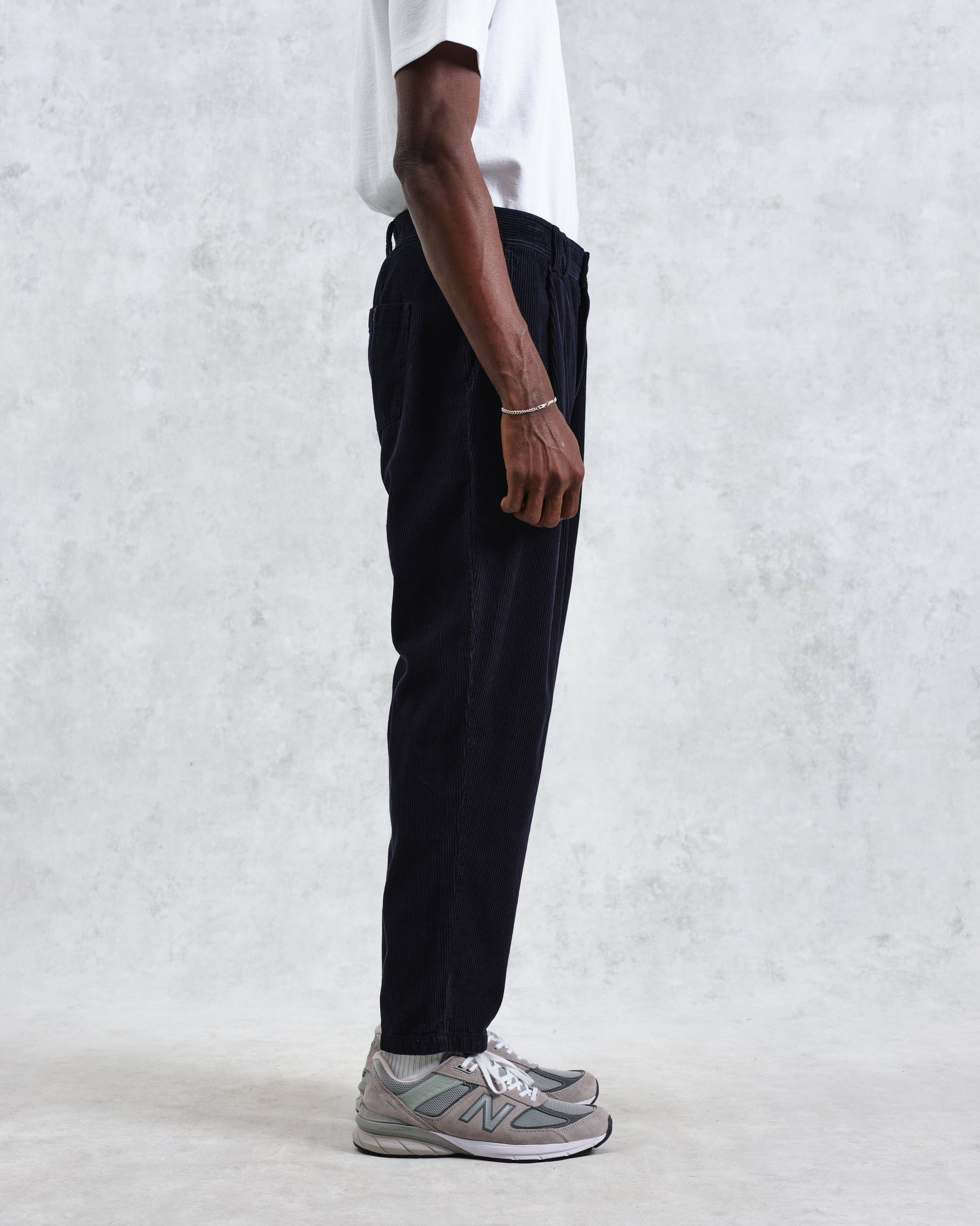 wax london men's Raleigh - Navy Corduroy Pleated Trousers