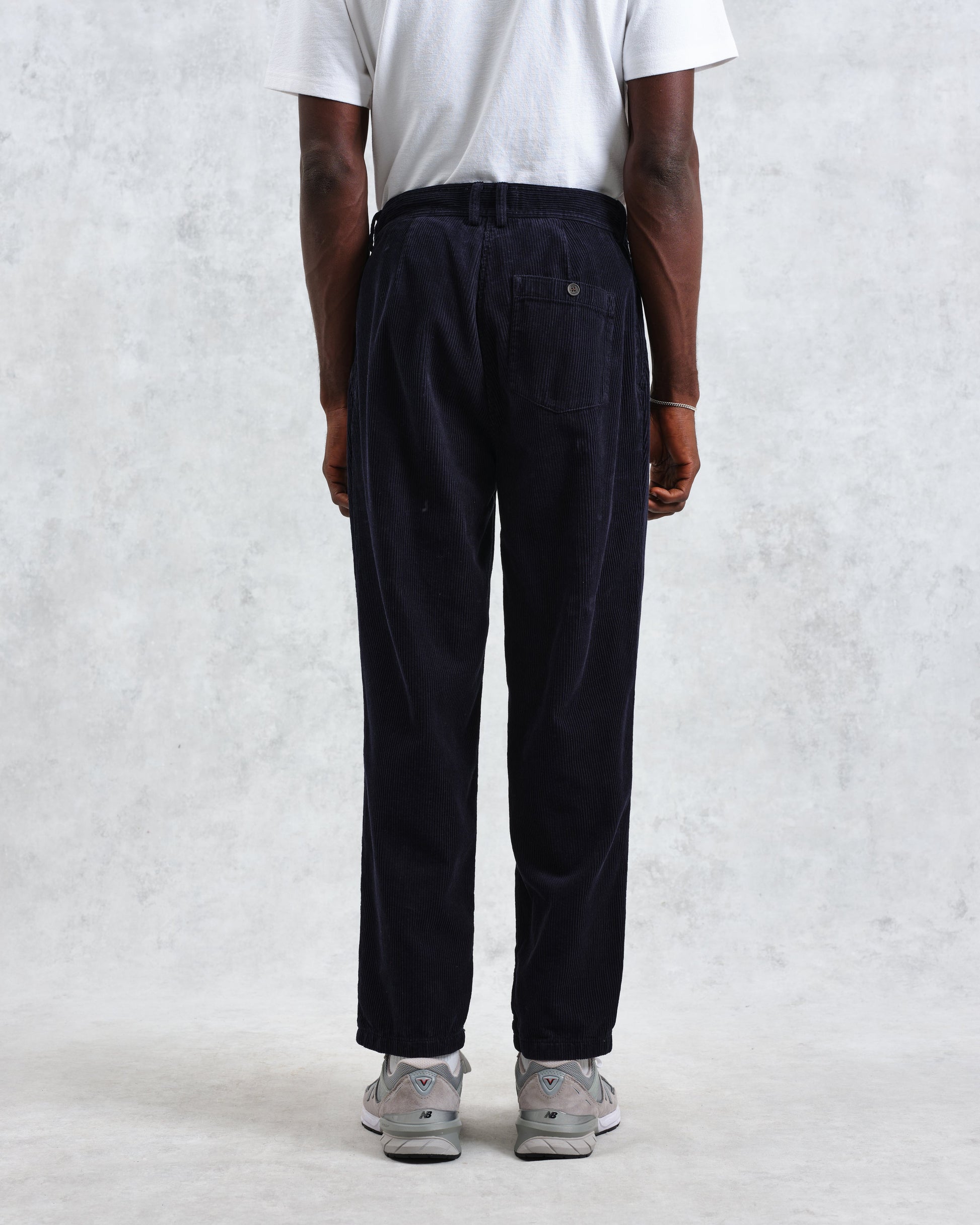 wax london men's Raleigh - Navy Corduroy Pleated Trousers