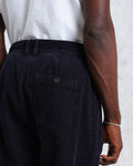 wax london men's Raleigh - Navy Corduroy Pleated Trousers