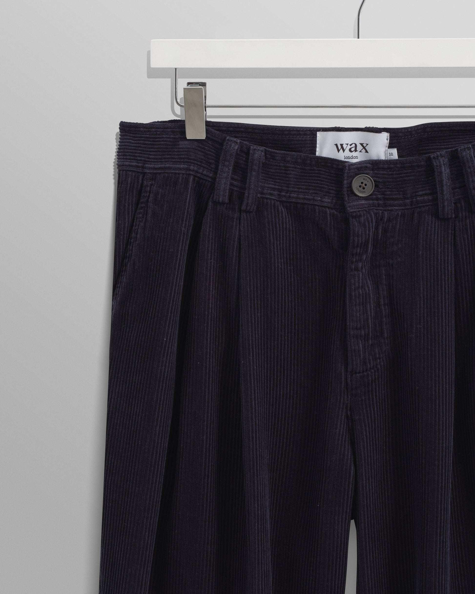 wax london men's Raleigh - Navy Corduroy Pleated Trousers