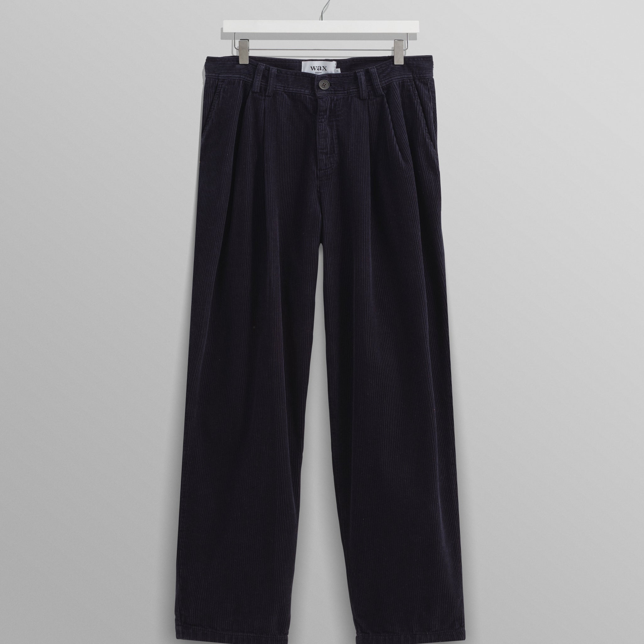 wax london men's Raleigh - Navy Corduroy Pleated Trousers