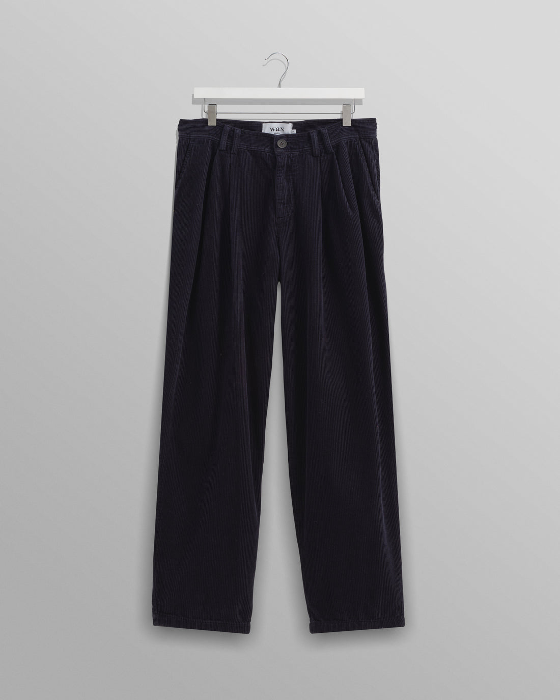 wax london men's Raleigh - Navy Corduroy Pleated Trousers