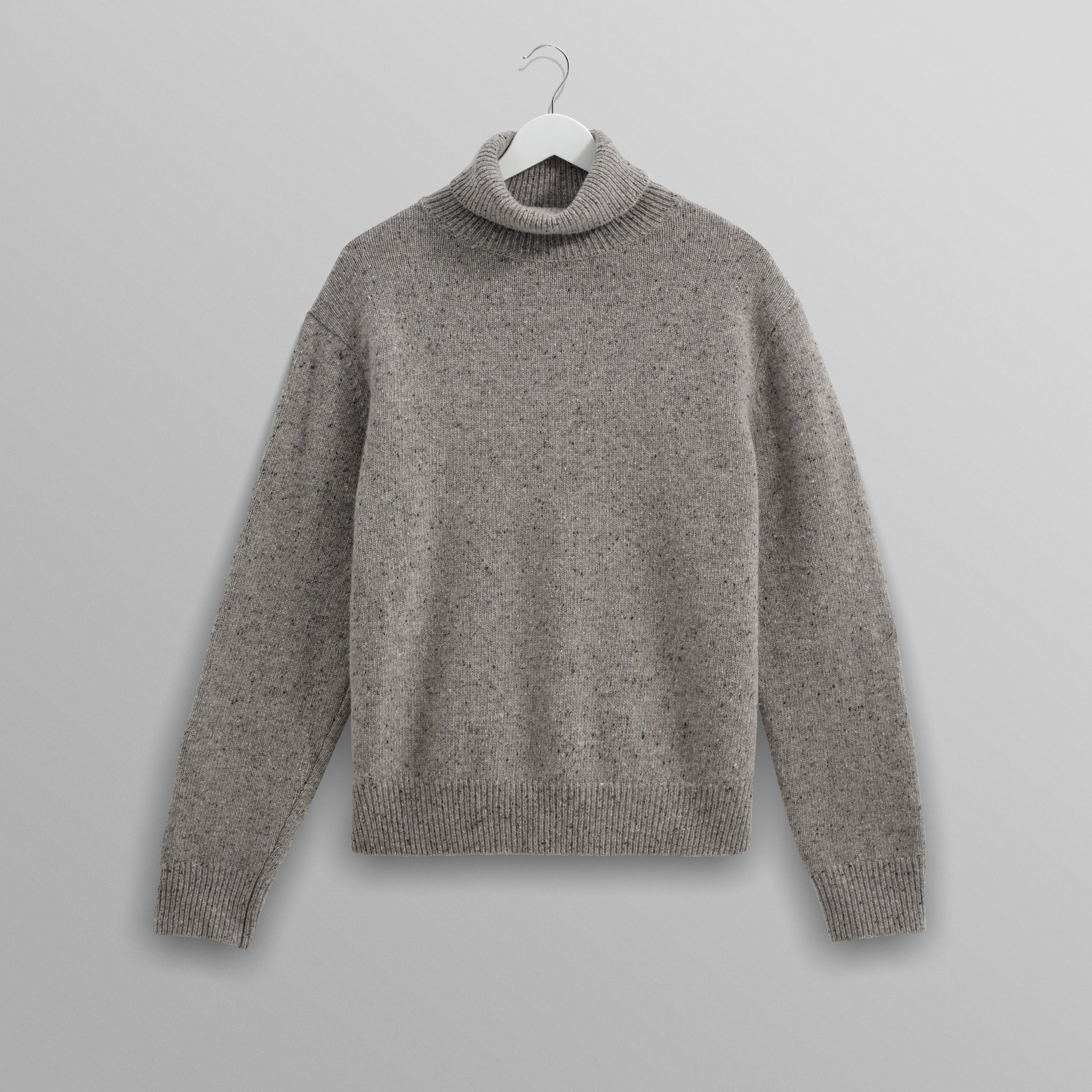 wax london men's Ridgeway - Grey Donegal Roll Neck Jumper