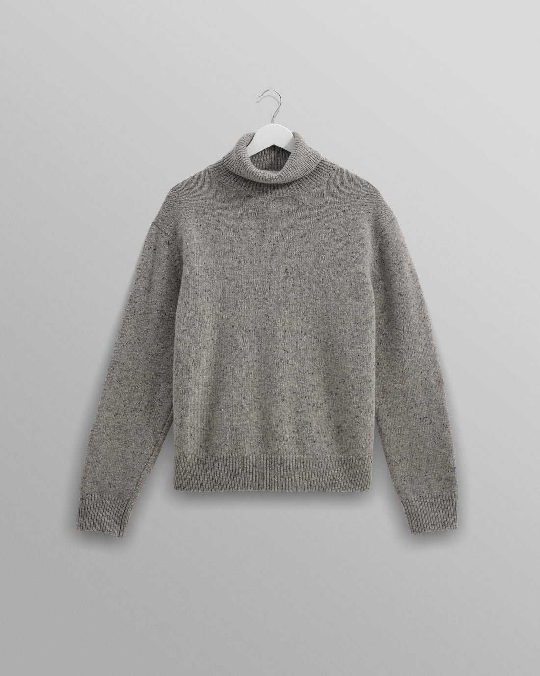 wax london men's Ridgeway - Grey Donegal Roll Neck Jumper