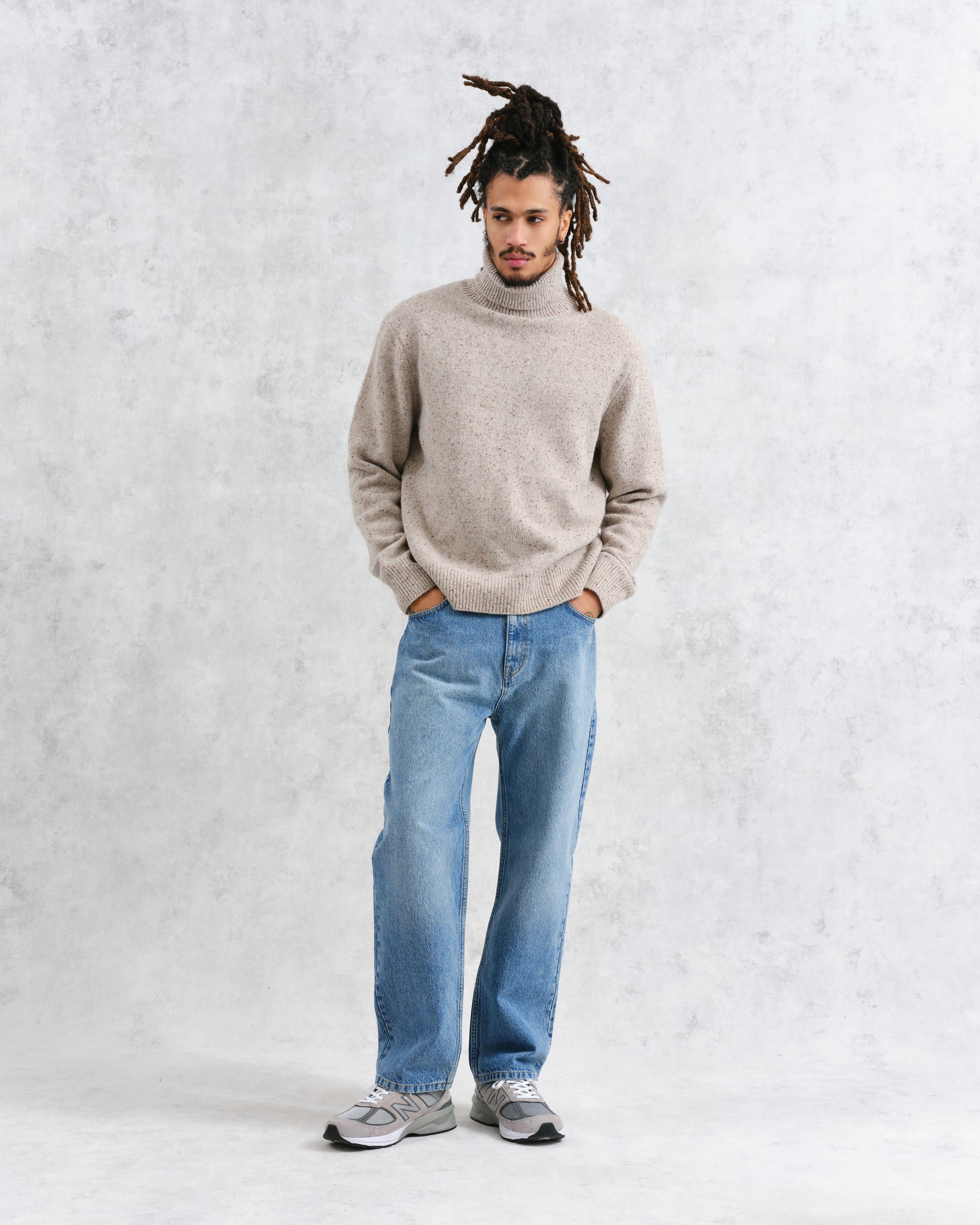 wax london men's Ridgeway - Natural Donegal Roll Neck Jumper