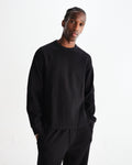 wax london men's Riley - Black Structured Waffle Crewneck Jumper