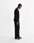 wax london men's Riley - Black Structured Waffle Crewneck Jumper