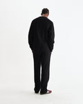 wax london men's Riley - Black Structured Waffle Crewneck Jumper