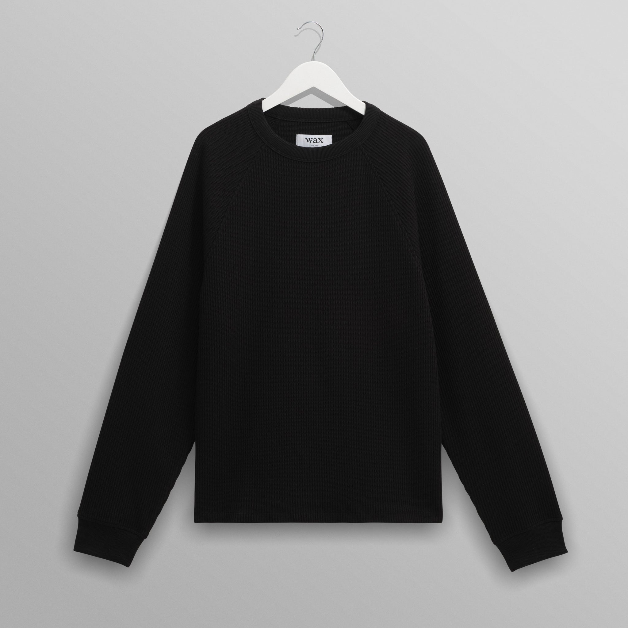 wax london men's Riley - Black Structured Waffle Crewneck Jumper