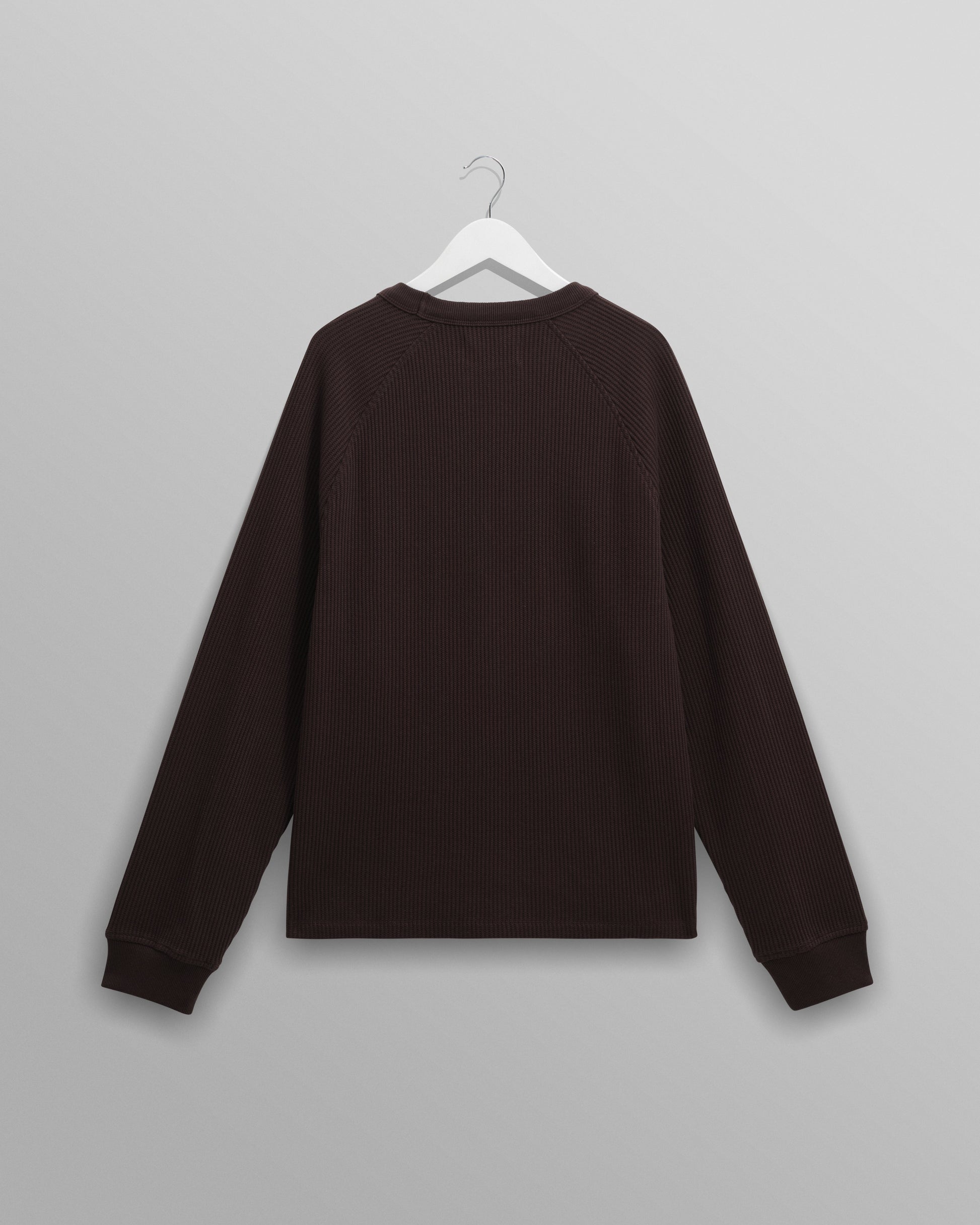 wax london men's Riley - Dark Brown Structured Waffle Crewneck Jumper