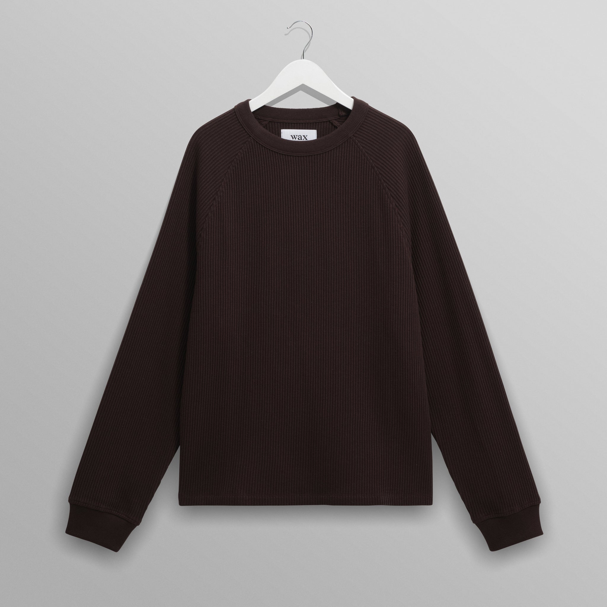 wax london men's Riley - Dark Brown Structured Waffle Crewneck Jumper