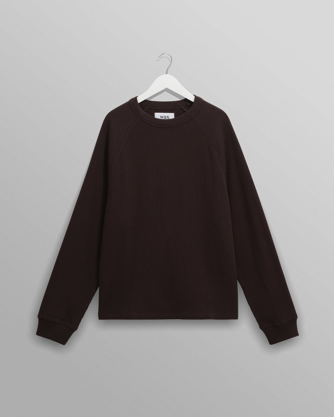 wax london men's Riley - Dark Brown Structured Waffle Crewneck Jumper