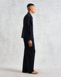 wax london men's Ripley - Navy Brushed Herringbone Lounge Shirt
