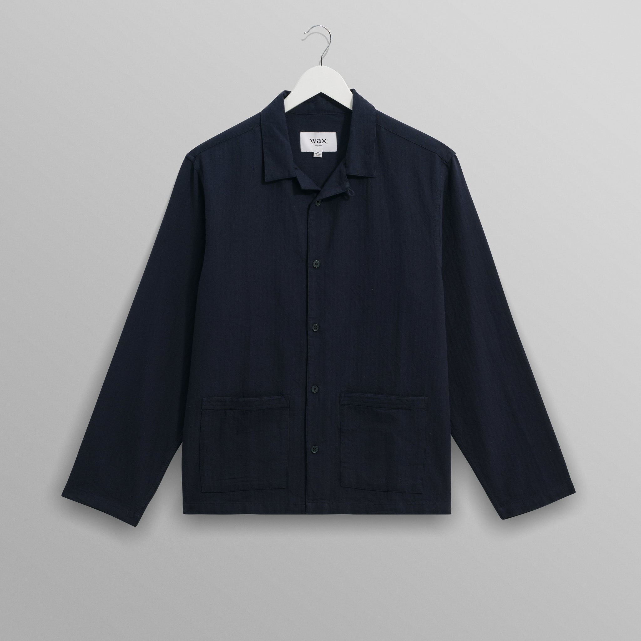 wax london men's Ripley - Navy Brushed Herringbone Lounge Shirt