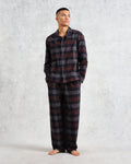 wax london men's Ripley - Navy And Orange Check Flannel Lounge Shirt