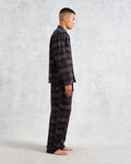 wax london men's Ripley - Navy And Orange Check Flannel Lounge Shirt