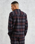 wax london men's Ripley - Navy And Orange Check Flannel Lounge Shirt
