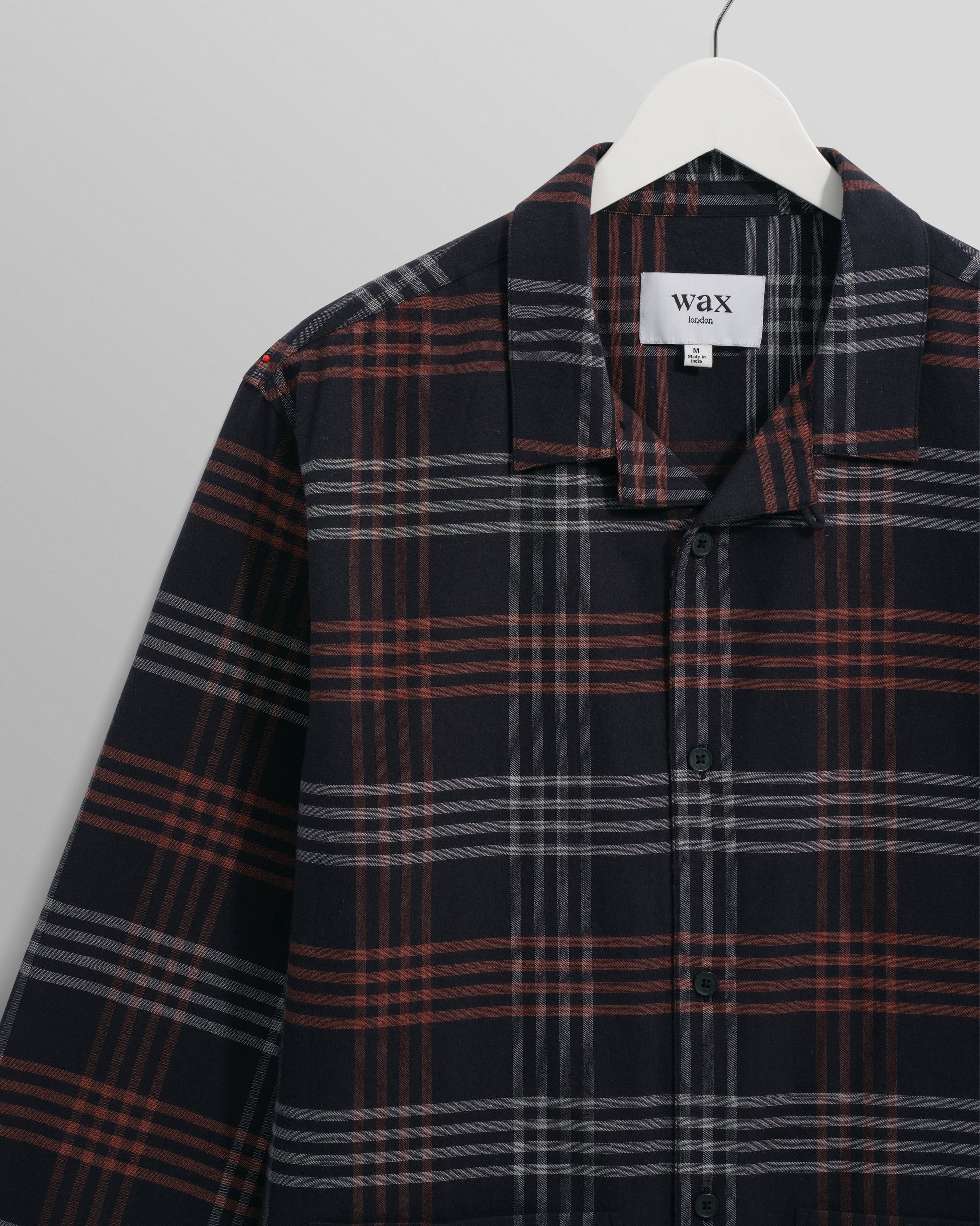 wax london men's Ripley - Navy And Orange Check Flannel Lounge Shirt