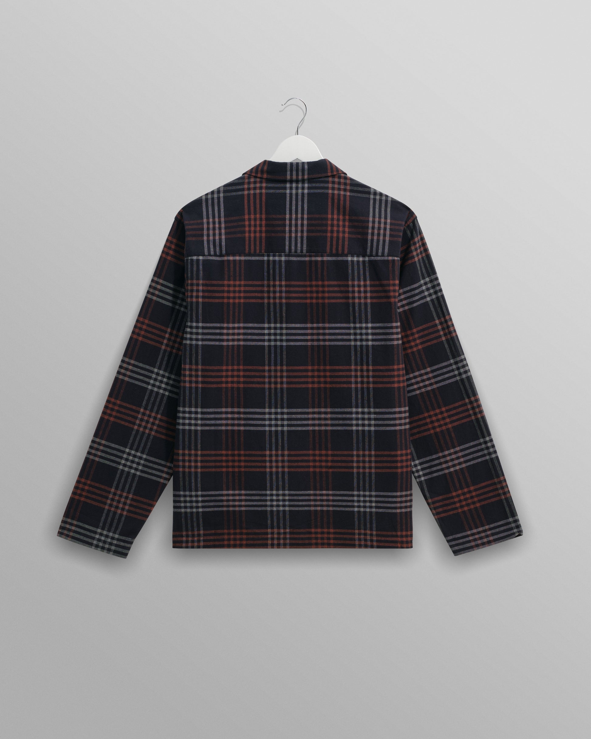 wax london men's Ripley - Navy And Orange Check Flannel Lounge Shirt