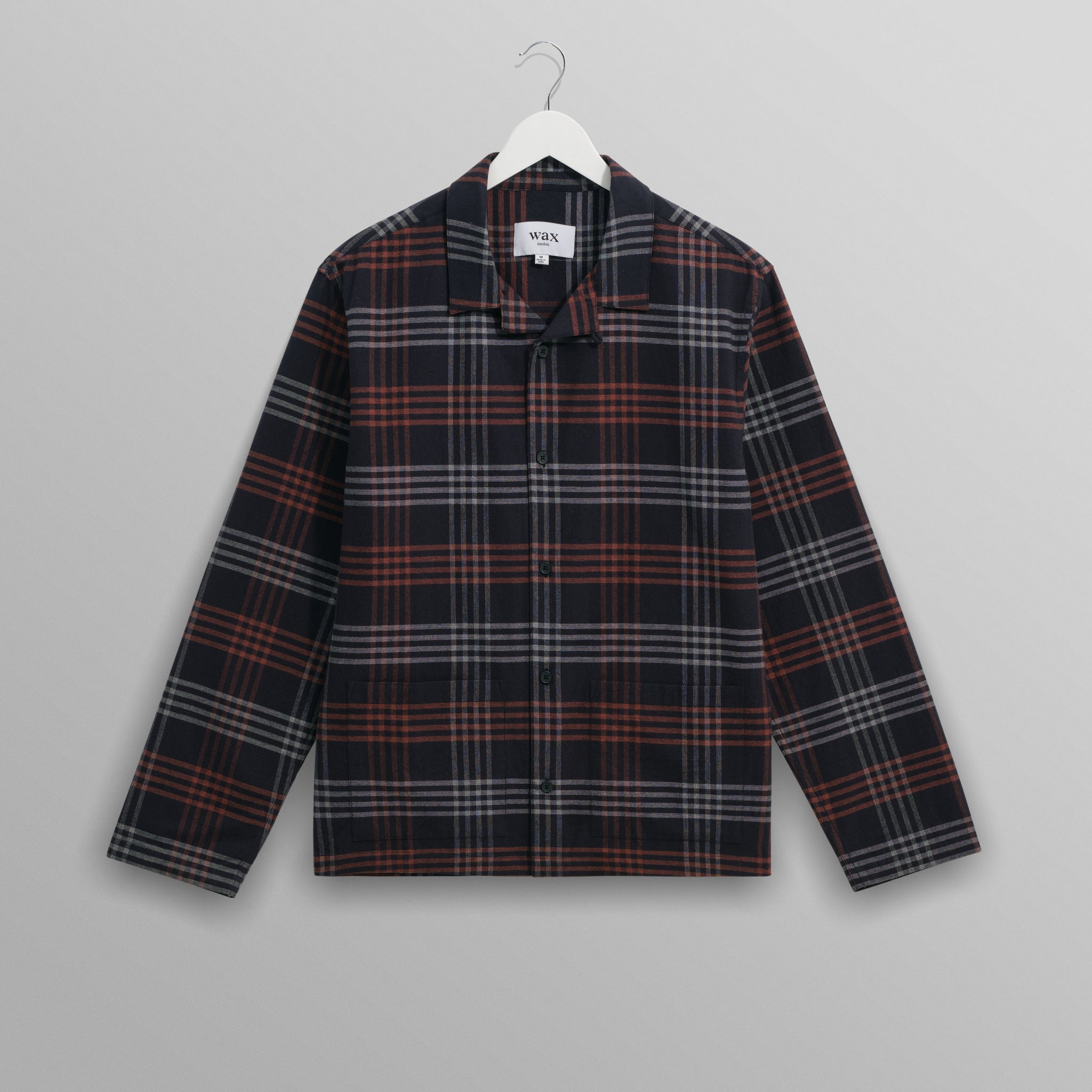 wax london men's Ripley - Navy And Orange Check Flannel Lounge Shirt