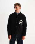 wax london men's Rockley - Black And Ecru Applique Velvet Overshirt